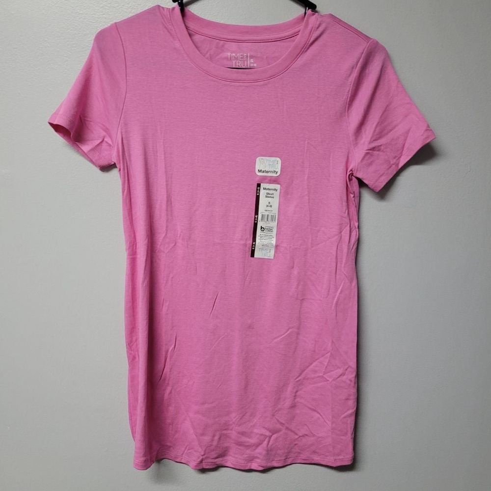 Time and Tru Maternity Pink Short Sleeve‎ Crew Neck Tee Shirt Size S 4-6 NWT